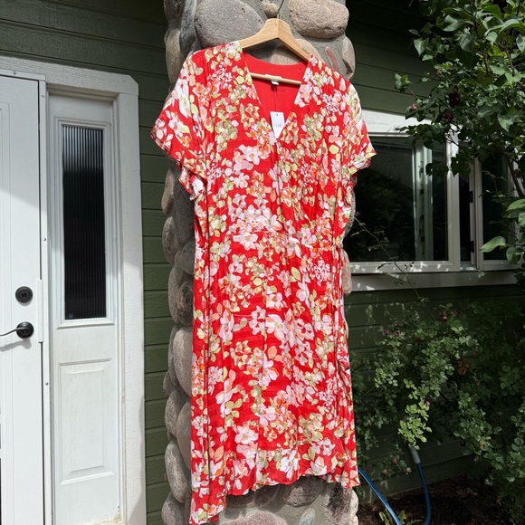 J. Jill Orange Floral Ruffle Wrap Sundress Size Large NWOT - Picture 1 of 8